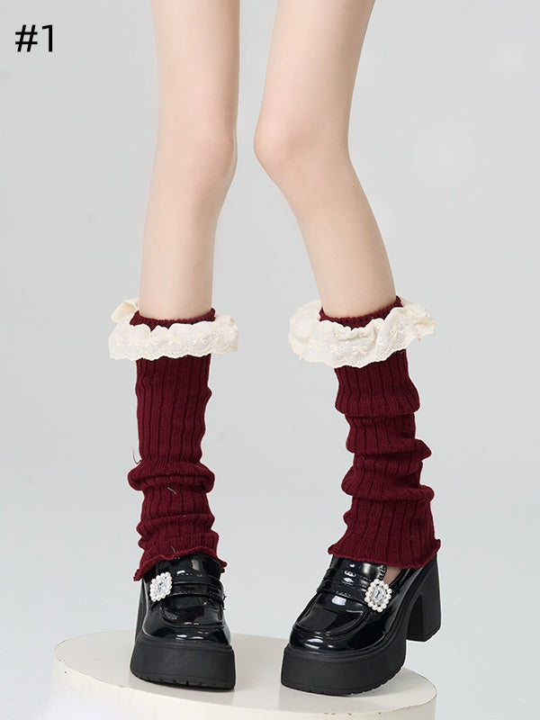 4 Options Red Lace Trim Knitted Leg Warmers