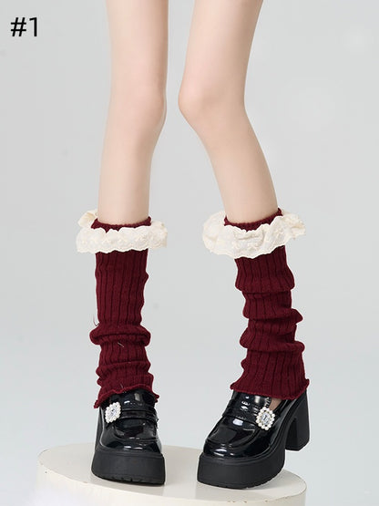 4 Options Red Lace Trim Knitted Leg Warmers