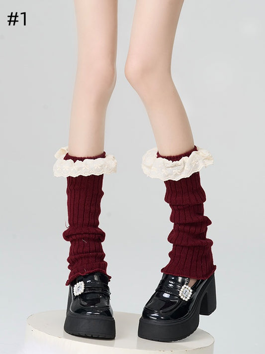 4 Options Red Lace Trim Knitted Leg Warmers