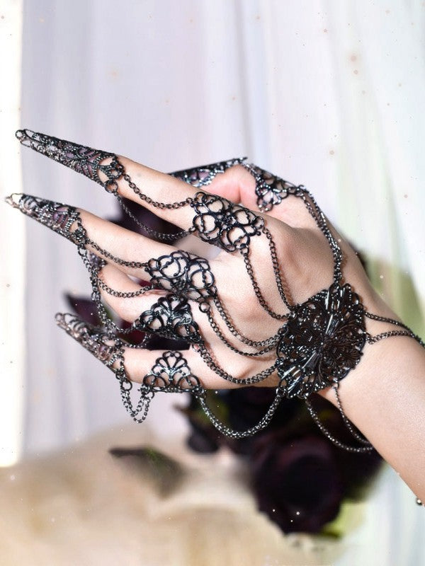 Cyberpunk Finger Nail Ring Bracelet Gothic Hand Accessory Silver/Metallic Color