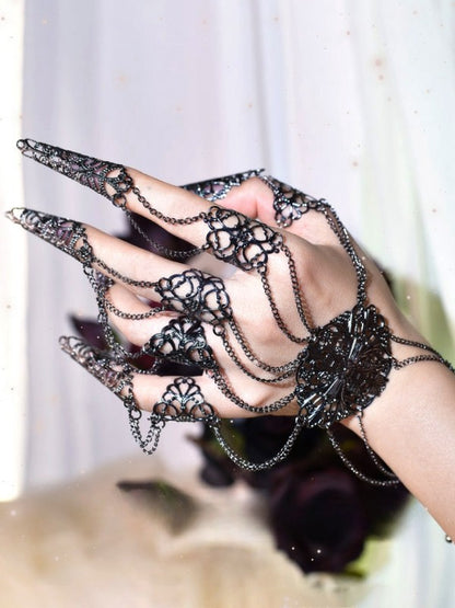 Cyberpunk Finger Nail Ring Bracelet Gothic Hand Accessory Silver/Metallic Color