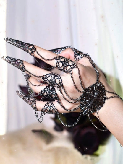 Cyberpunk Finger Nail Ring Bracelet Gothic Hand Accessory Silver/Metallic Color