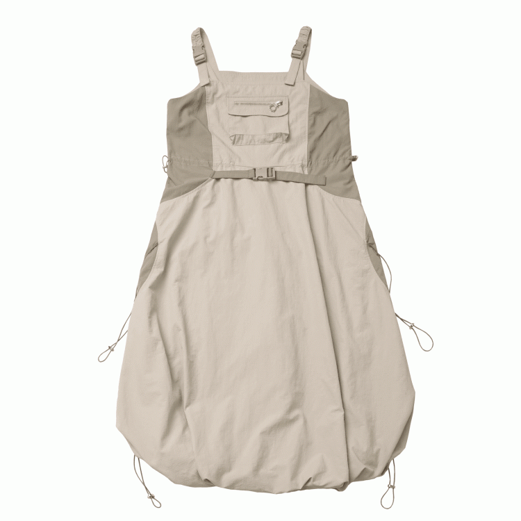 Khaki Snap and Drawstring Details Techwear Overall Bubble Skirt