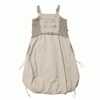 Khaki Snap and Drawstring Details Techwear Overall Bubble Skirt
