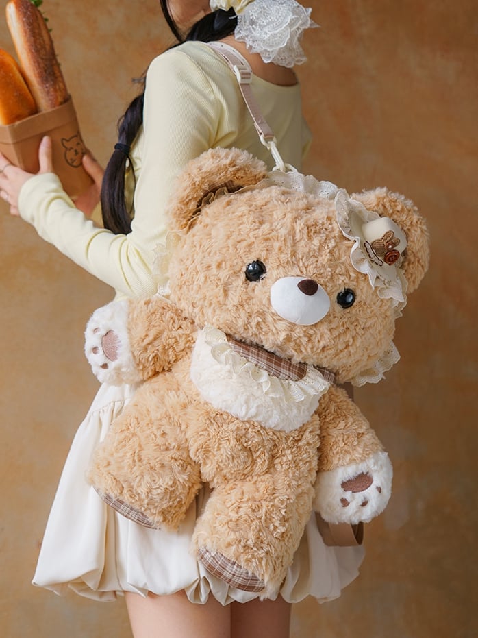 Khaki 50cm Plush Bear Backpack Detachable Shoulder Straps