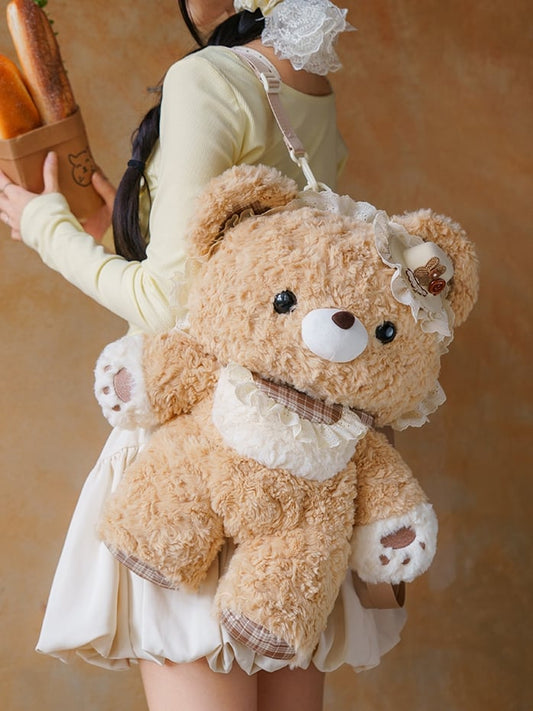 Khaki 50cm Plush Bear Backpack Detachable Shoulder Straps