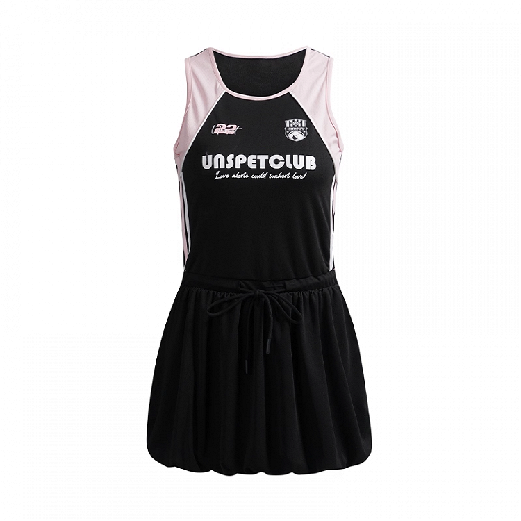 Black and Pink Colorblock Design Blokette Core Sleeveless Dress Bubble Skirt