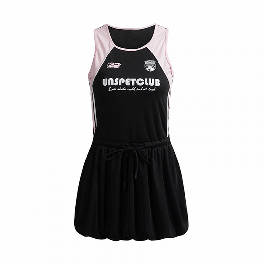Black and Pink Colorblock Design Blokette Core Sleeveless Dress Bubble Skirt