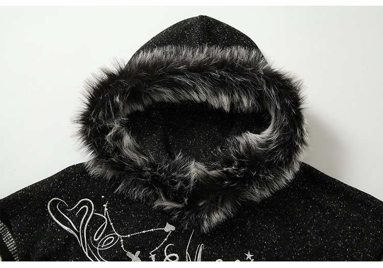 Gray&White/Black&White Plush Trim Striped Sleeves Hoodie