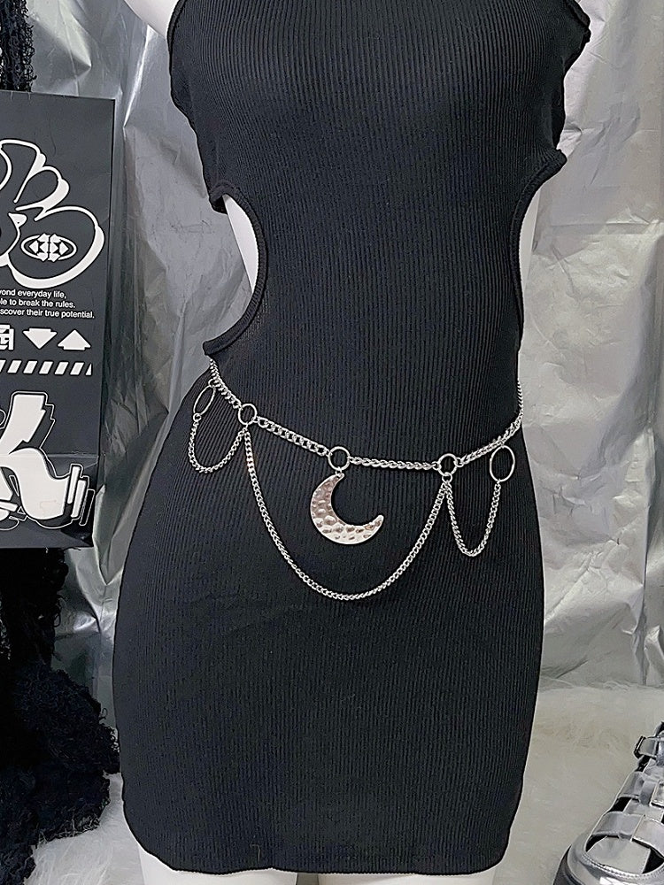 Silver Y2K Moon Charm Waist Chain