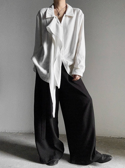 Ouji Lolita Light Apricot Retro Loose Fit Shirt with Long Draping Ribbon