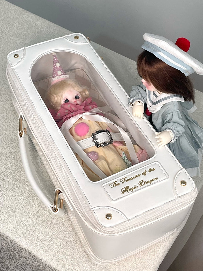 White&Gold Diamond Pattern 1/6 Scale BJD Doll Bag with Two Straps