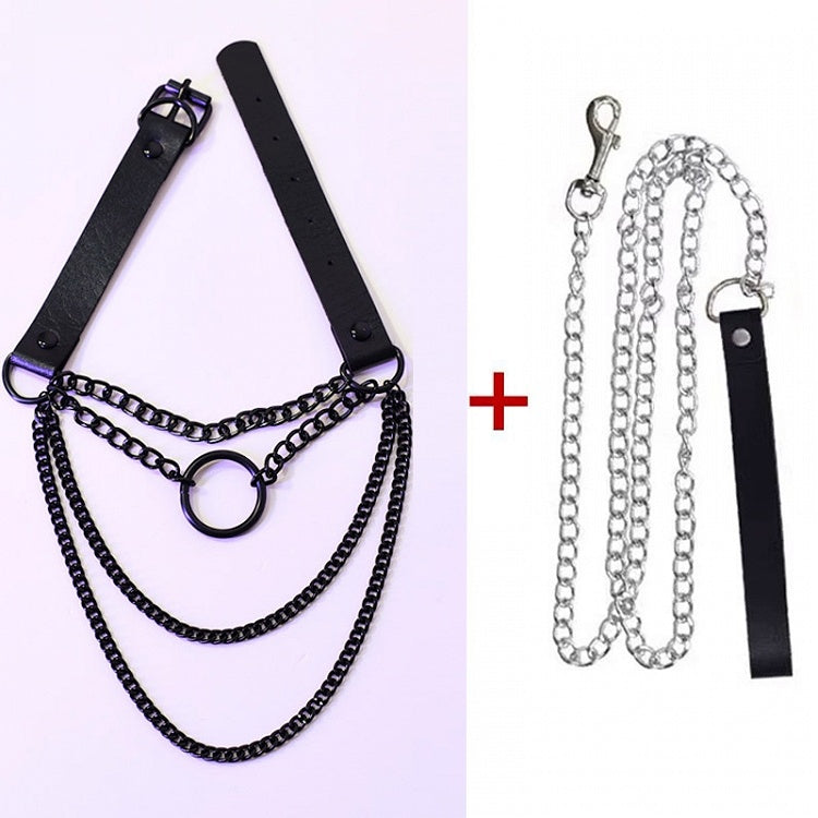 Black Cyberpunk Buckle Necklace + Silver Necklace