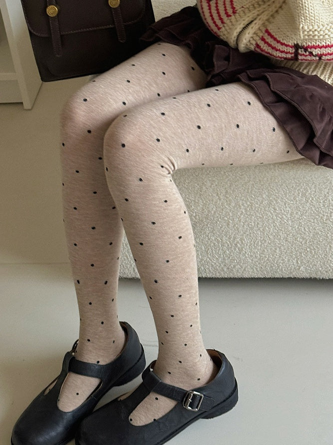 White/Light Coffee/Dark Grey/Black Polka-dot Pattern Tights
