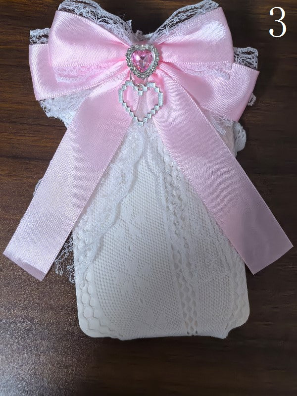 White/Black/Navy Blue/Grey Lolita Bowknot Details Hollow-out Calf Socks