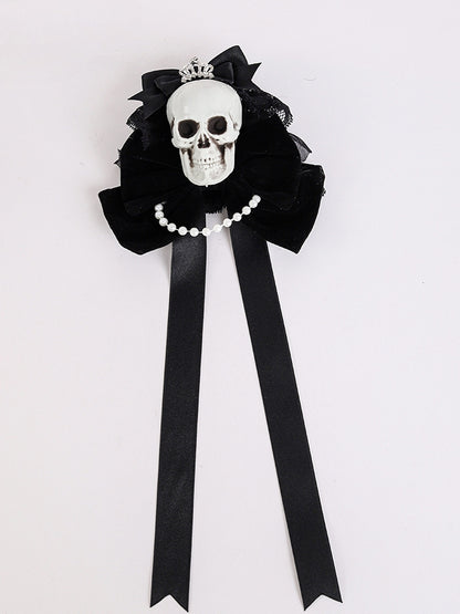 Rhinestoned Crown Black Gothic Halloween Skeleton Bowknots Hairclips