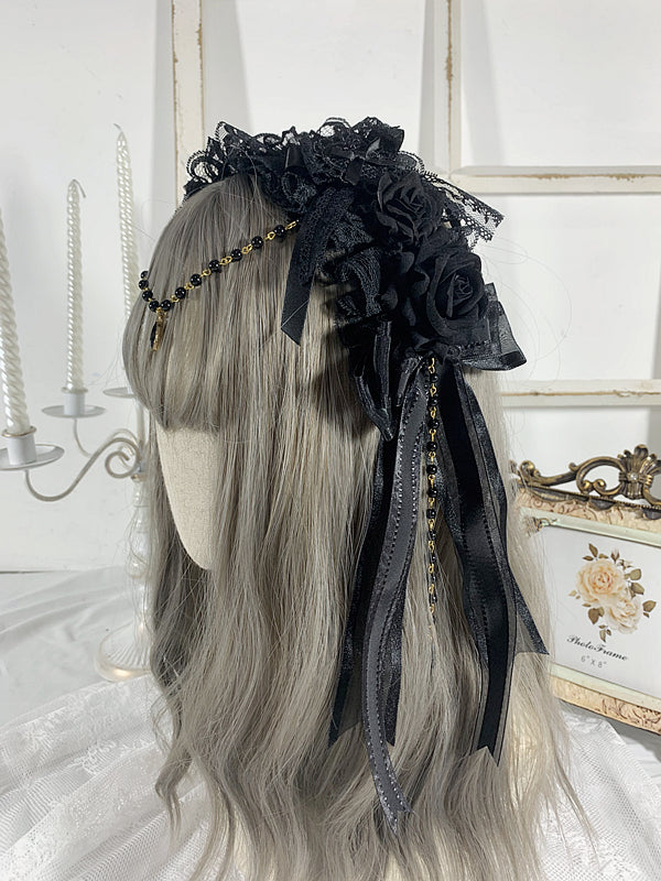 Bead Chains Gothic Black Floral Design Bowknots Rhinestones KC