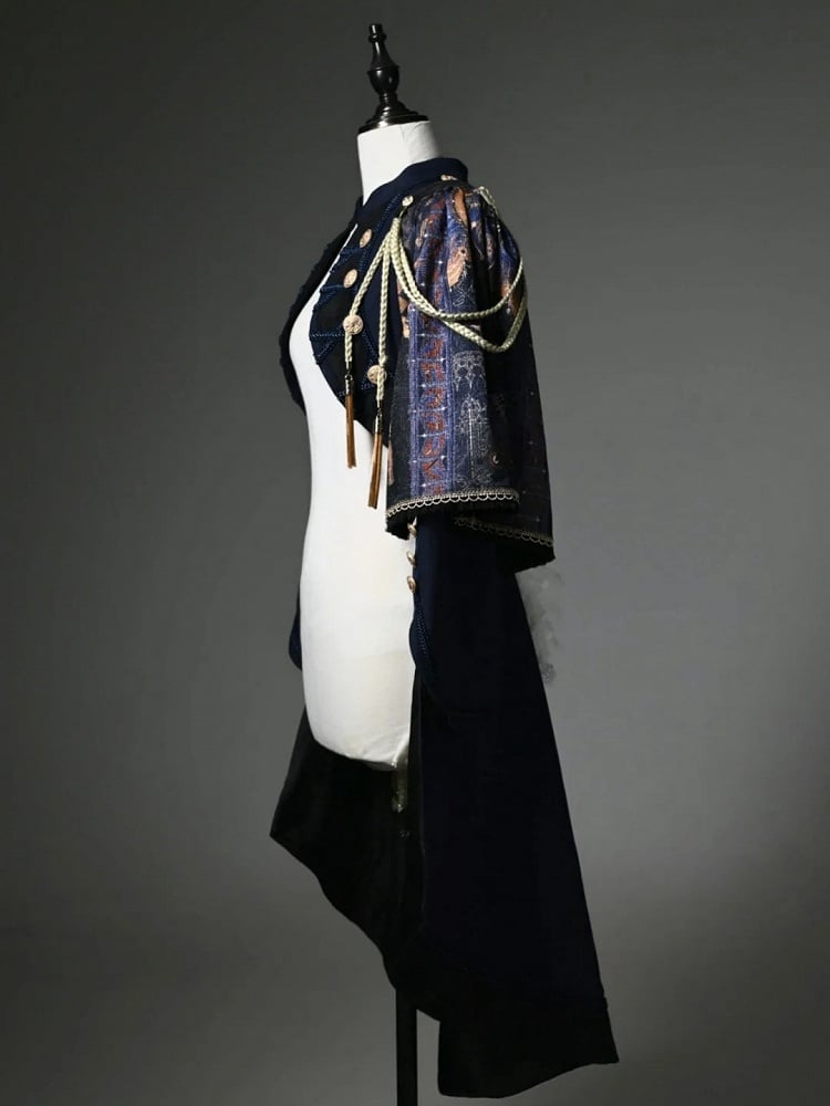 Dark Blue Detachable One-shoulder Cape Knight Tailcoat