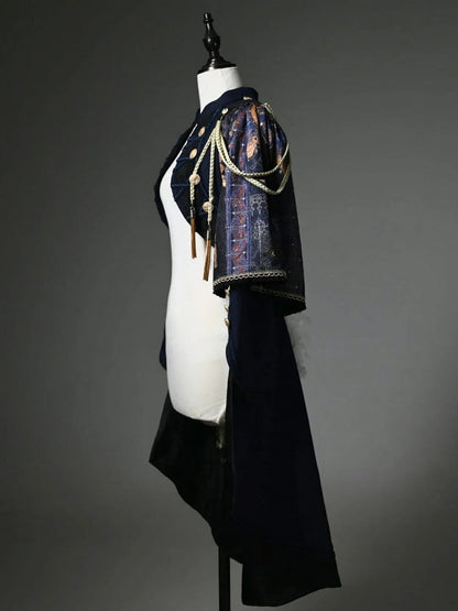 Dark Blue Detachable One-shoulder Cape Knight Tailcoat