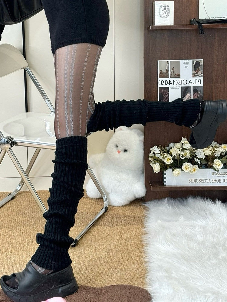 Black/White Y2K Floral Striped Tights