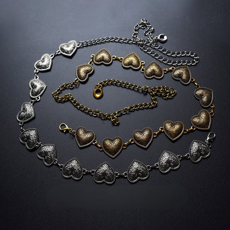 Silver/Bronze Y2K Heart Waist Chain