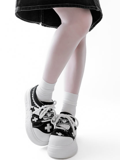 Black Yami Kawaii Cross Applique Crisscross Velcro Strap Closures Platform Sneakers