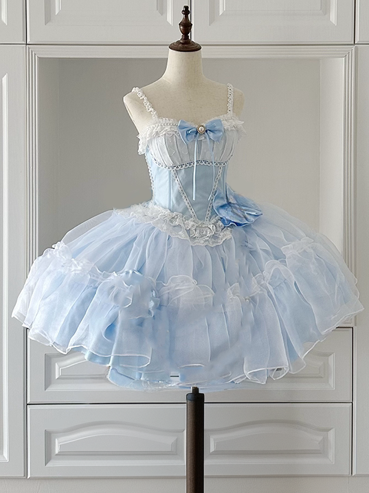 Plus Sizes Available Blue Boned Basque Waist Dress Princess Lolita Jumper Skirt