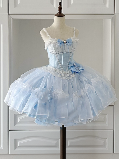 Plus Sizes Available Blue Boned Basque Waist Dress Princess Lolita Jumper Skirt
