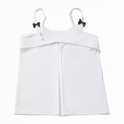 White Bowknot Details Cheongsam Style Knit Cami Top