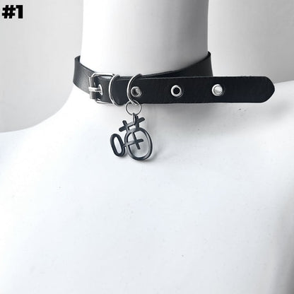 Black Bone/Bell/Cat Paw Pendant Buckle Choker