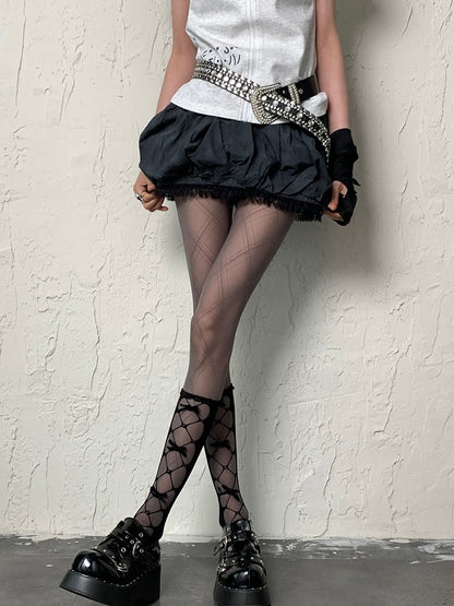 Black Y2K Cut-out Design Bowknot Details Underknee Stockings