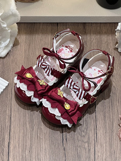 Wine Red Spoon Decorated Bowknot Details Sweet Lolita High Block Heels