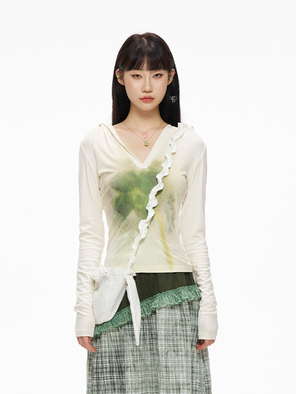 White Sweet Serenity Top with Green Clover Print