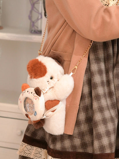 White Cute Kitty Heart Plush Backpack/Crossbody Bag + 3 Options Keychian Small/Middle/Large Size