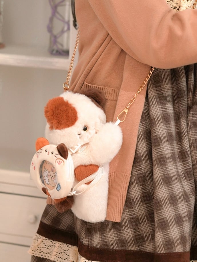 White Cute Kitty Heart Plush Backpack/Crossbody Bag + 3 Options Keychian Small/Middle/Large Size