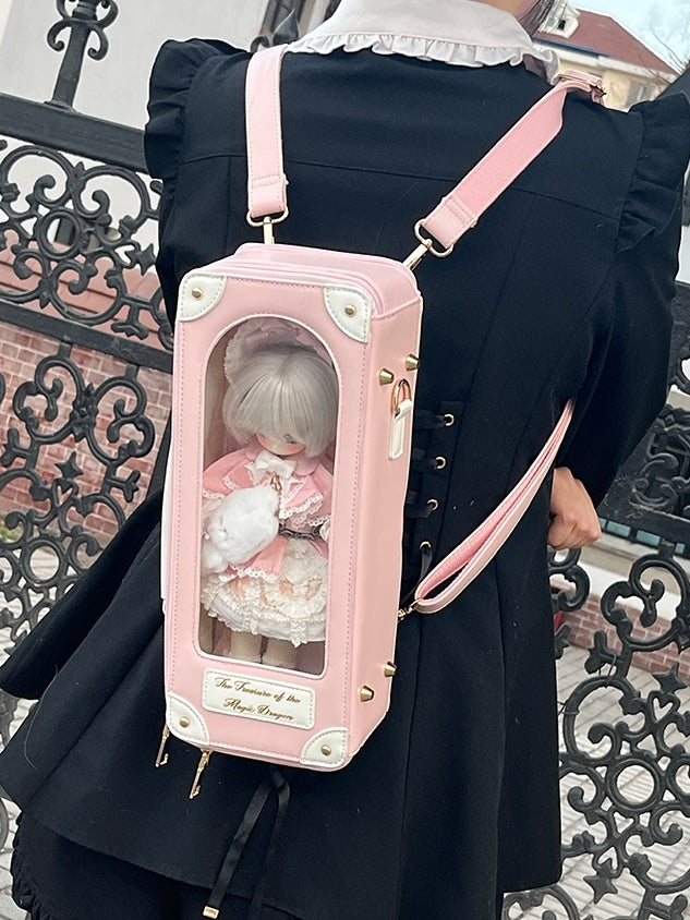 Pink Diamond Pattern 1/6 Scale BJD Doll Bag with Two Straps