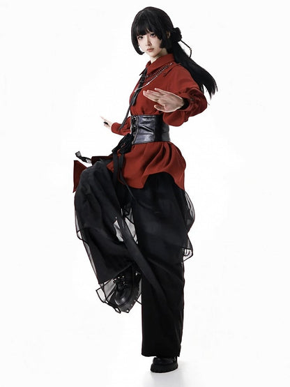 Black Loose Fit Pants with Draping Chiffon Overlay