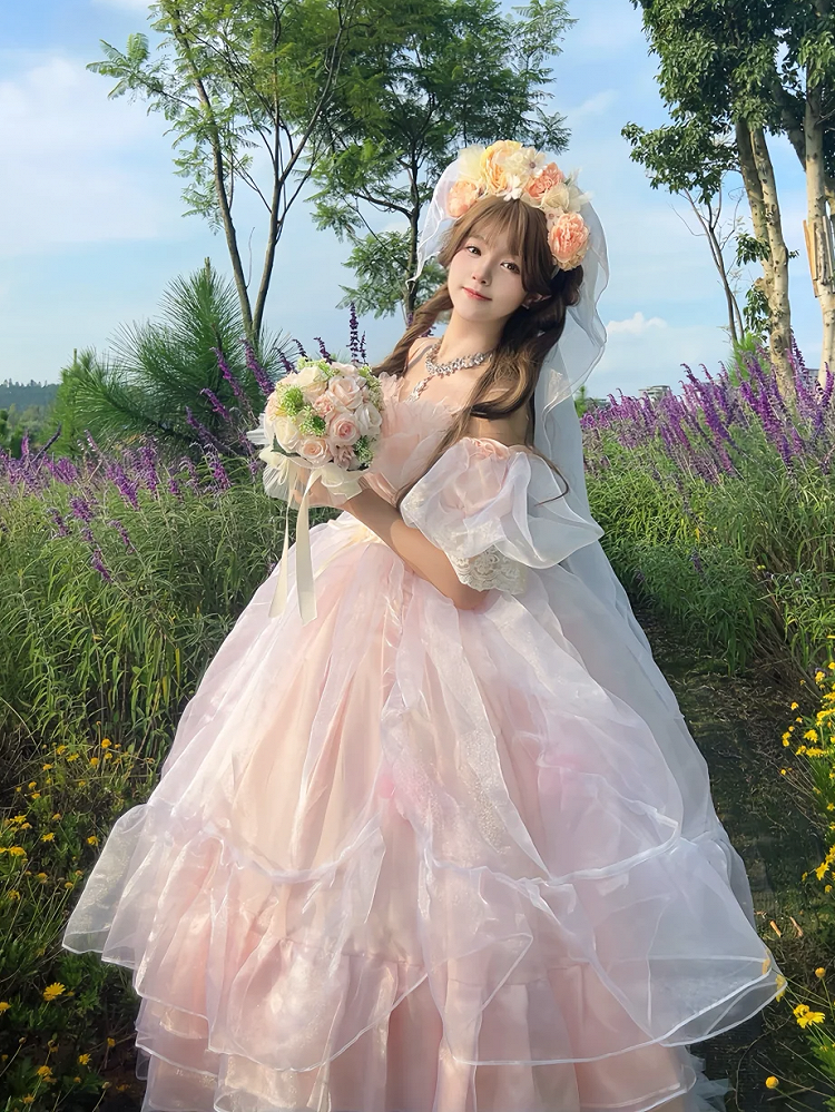 Plus Sizes Available Pink Lace-up Basque Waist Gorgeous Hanayome Hime Dress