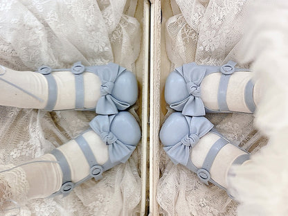 Bow Accents Sweet Blue Buckle Straps Shoes Princess Low Heels