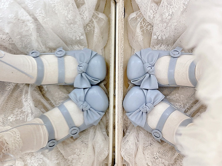 Bow Accents Sweet Blue Buckle Straps Shoes Princess Low Heels