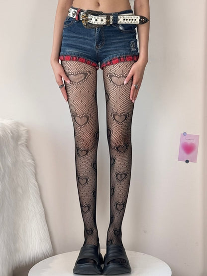Black/White Y2K Polka-dot Pattern Heart Details Tights