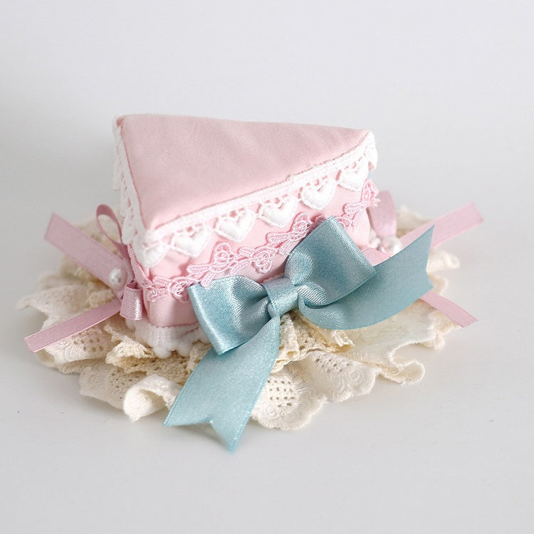 Pink&Blue Sweet Lolita Beaded Decorated Bowknot Details Lace Trim Cake Mini Hat