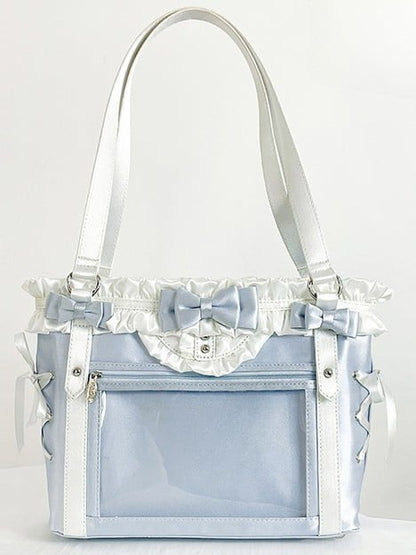 Blue&White Bowknot Details Ruffles Trim Lace-up Design Ita Bag