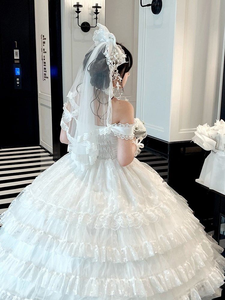 White Large Bow Lolita KC with Veil