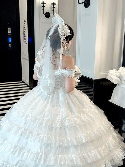 White Large Bow Lolita KC with Veil