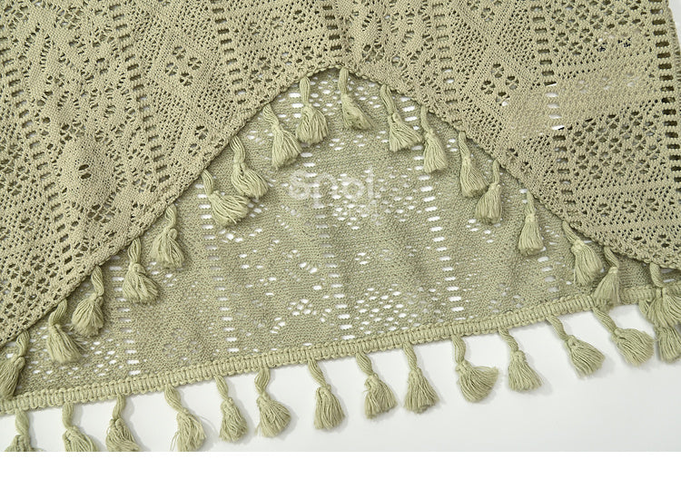 Bohemian Green V-neck Tassels Hem Top with Belt