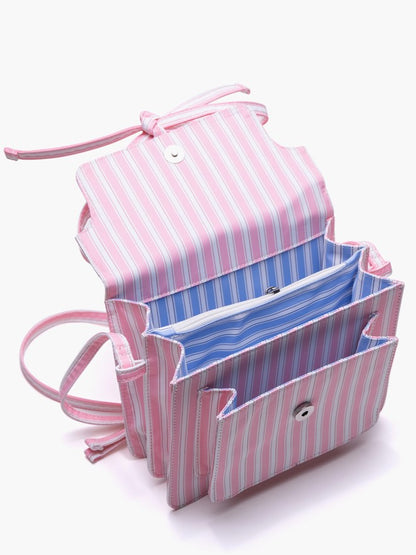 Charming Pink Striped Bow Crossbody Bag