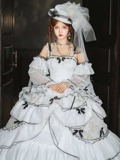 White & Black Lolita Sleeves with Bow Accents
