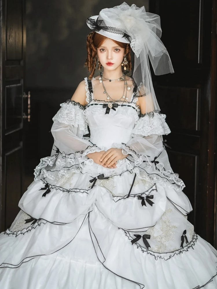White & Black Lolita Sleeves with Bow Accents
