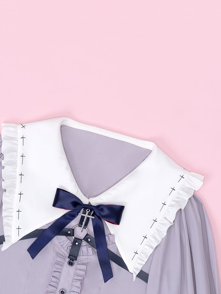 Fanart Fashion Dusty Purple Long Sleeves Jirai Kei Buckle Strap Details Blouse